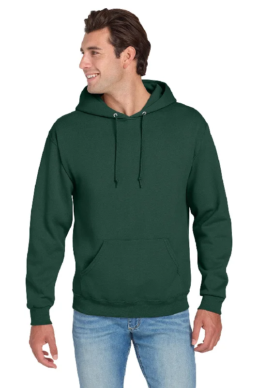 Men's performance hoodie-Jerzees Mens NuBlend Pill Resistant Fleece Hooded Sweatshirt Hoodie w/ Pouch Pocket - Forest Green