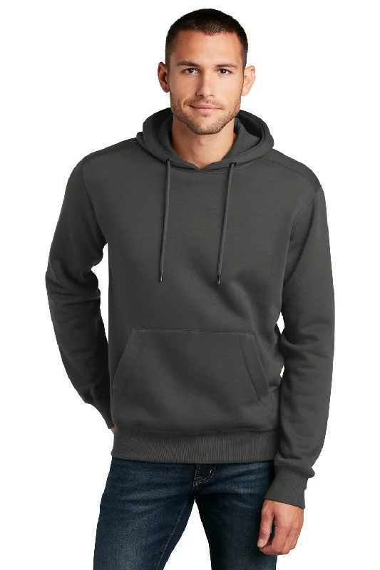 Men's high-stretch hoodie-District Mens Perfect Weight Fleece Hooded Sweatshirt Hoodie w/ Pouch Pocket - Charcoal Grey