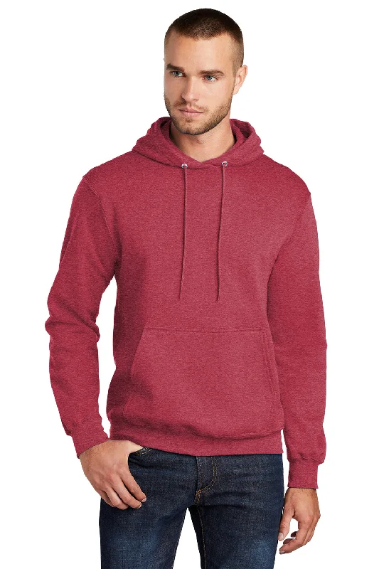 Men's breathable hoodie-Port & Company Mens Core Pill Resistant Fleece Hooded Sweatshirt Hoodie w/ Pouch Pocket - Heather Red