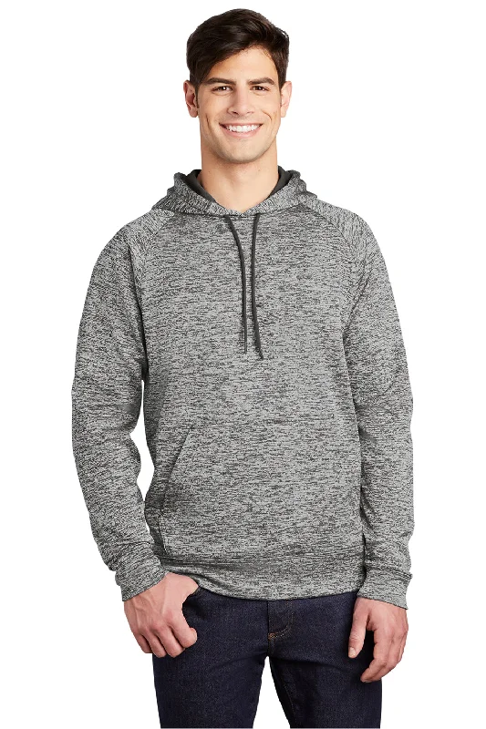 Men's high-performance hoodie-Sport-Tek Mens Electric Heather Moisture Wicking Fleece Hooded Sweatshirt Hoodie w/ Pouch Pocket - Black Electric