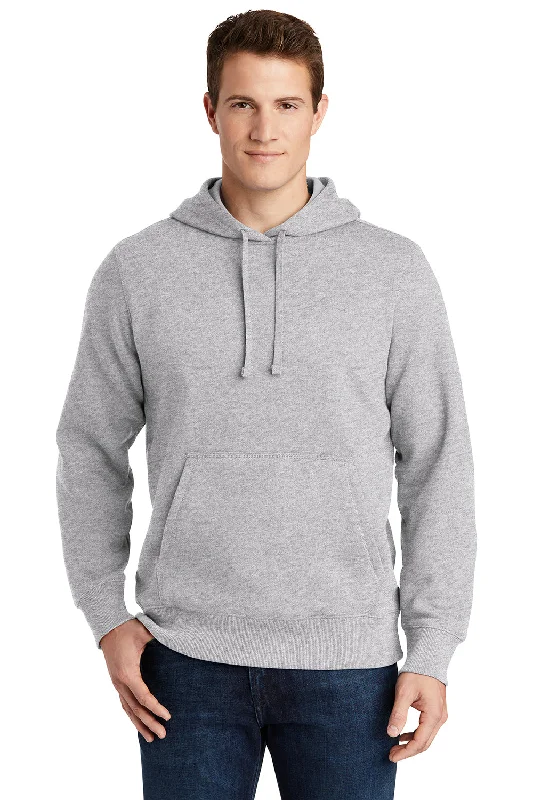 Men's casual hoodie-Sport-Tek Mens Shrink Resistant Fleece Hooded Sweatshirt Hoodie w/ Pouch Pocket - Heather Grey