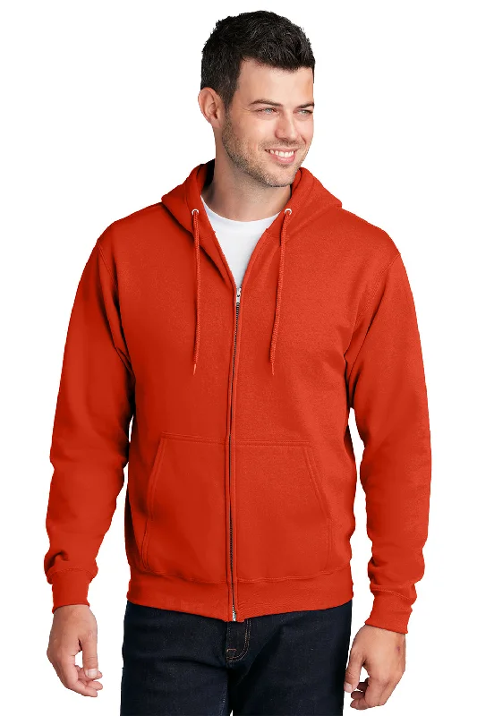 Men's adventure-ready hoodie-Port & Company Mens Core Pill Resistant Fleece Full Zip Hooded Sweatshirt Hoodie w/ Pockets - Orange