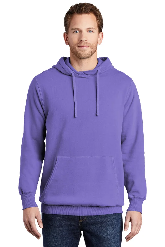 Men's eco-conscious hoodie-Port & Company Mens Beach Wash Fleece Hooded Sweatshirt Hoodie w/ Pouch Pocket - Amethyst Purple