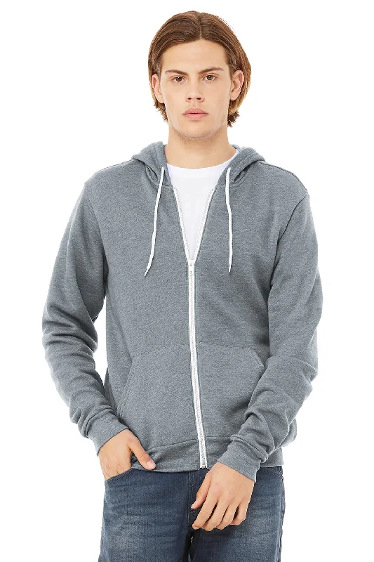 Men's pre-washed hoodie-Bella + Canvas Mens Fleece Full Zip Hooded Sweatshirt Hoodie w/ Pockets - Heather Grey