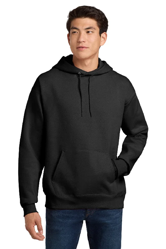 Men's comfortable hoodie-Hanes Mens Ultimate Cotton PrintPro XP Pill Resistant Hooded Sweatshirt Hoodie w/ Pouch Pocket - Black