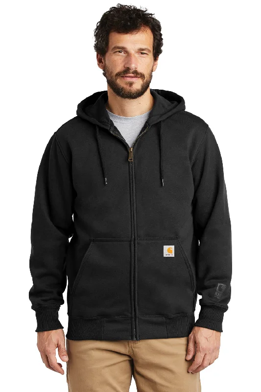 Men's tech-inspired hoodie-Carhartt Mens Paxton Rain Defender Water Resistant Full Zip Hooded Sweatshirt Hoodie w/ Pockets - Black