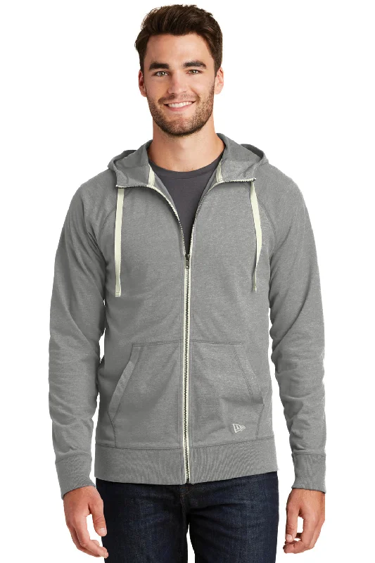 Men's casual hoodie-New Era Mens Sueded Full Zip Hooded Sweatshirt Hoodie w/ Pockets - Heather Shadow Grey