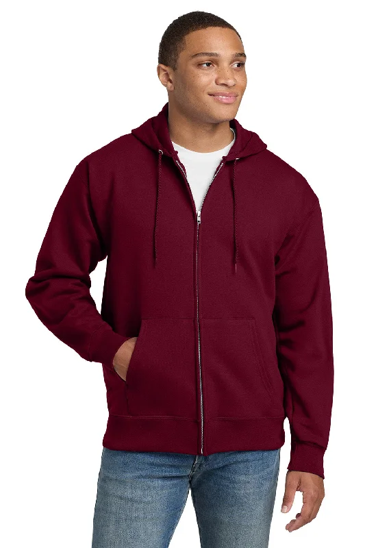 Men's weather-resistant hoodie-Hanes Mens Ultimate Cotton PrintPro XP Pill Resistant Full Zip Hooded Sweatshirt Hoodie w/ Pockets - Maroon