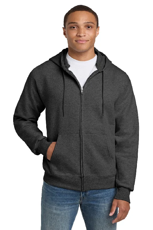 Men's wrinkle-free hoodie-Hanes Mens Ultimate Cotton PrintPro XP Pill Resistant Full Zip Hooded Sweatshirt Hoodie w/ Pockets - Heather Charcoal Grey