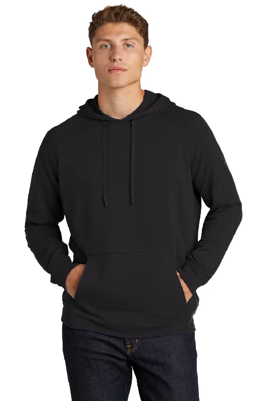 Men's summer hoodie-Sport-Tek Mens French Terry Hooded Sweatshirt Hoodie w/ Pouch Pocket - Black