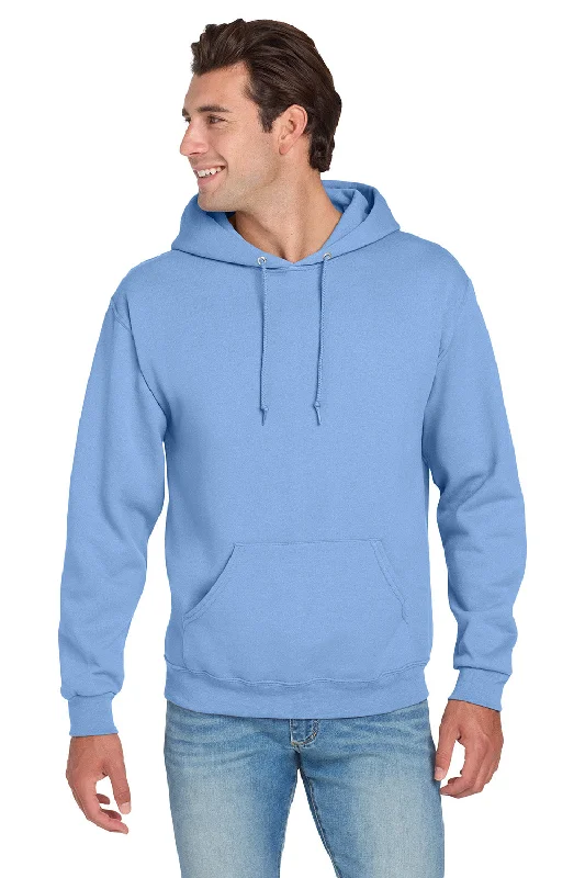 Men's performance hoodie-Jerzees Mens NuBlend Pill Resistant Fleece Hooded Sweatshirt Hoodie w/ Pouch Pocket - Light Blue