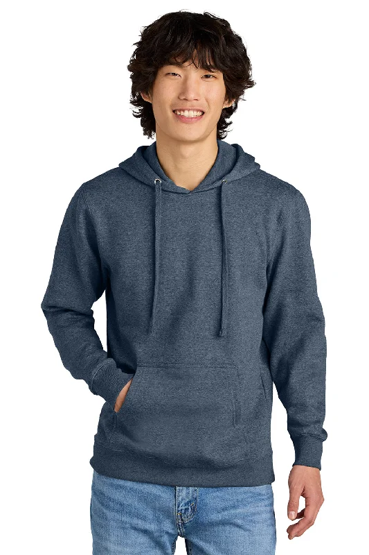 Men's cooling hoodie-District Mens Very Important Fleece Hooded Sweatshirt Hoodie w/ Pouch Pocket - Heather Navy Blue