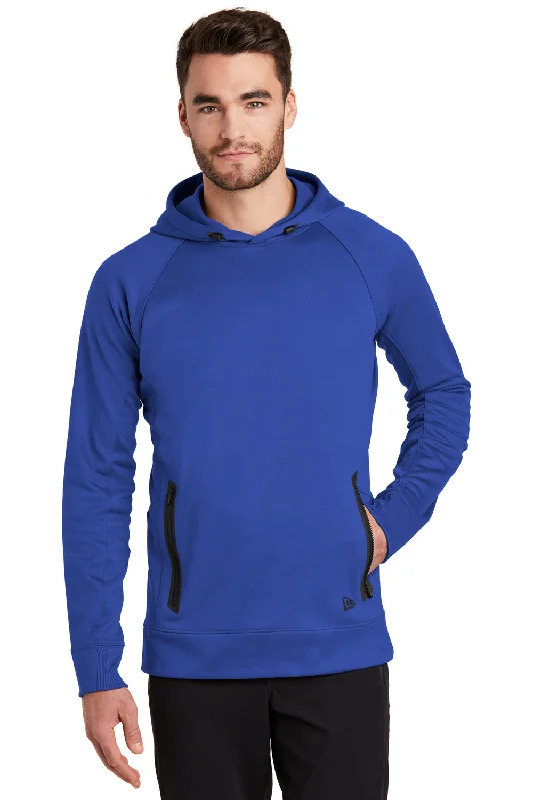 Men's quick-dry hoodie-New Era Mens Venue Fleece Moisture Wicking Hooded Sweatshirt Hoodie w/ Pockets - Royal Blue