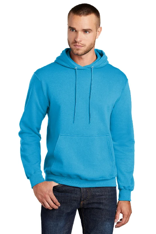 Men's antibacterial hoodie-Port & Company Mens Core Pill Resistant Fleece Hooded Sweatshirt Hoodie w/ Pouch Pocket - Neon Blue