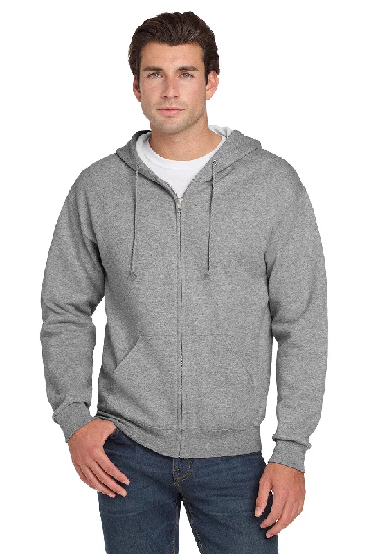 Men's casual hoodie-Jerzees Mens NuBlend Pill Resistant Fleece Full Zip Hooded Sweatshirt Hoodie w/ Pockets - Oxford Grey