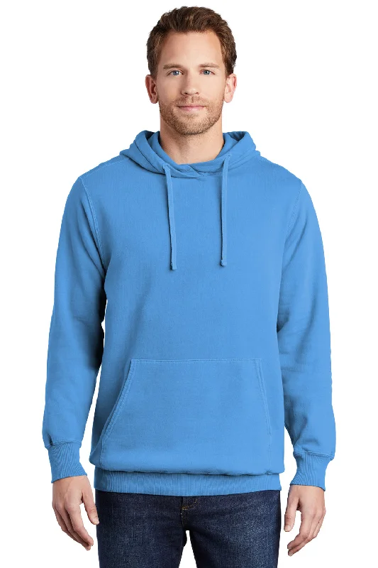 Men's high-stretch hoodie-Port & Company Mens Beach Wash Fleece Hooded Sweatshirt Hoodie w/ Pouch Pocket - Blue Moon