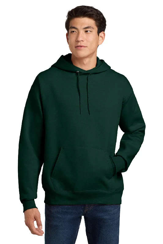 Men's antibacterial hoodie-Hanes Mens Ultimate Cotton PrintPro XP Pill Resistant Hooded Sweatshirt Hoodie w/ Pouch Pocket - Deep Forest Green