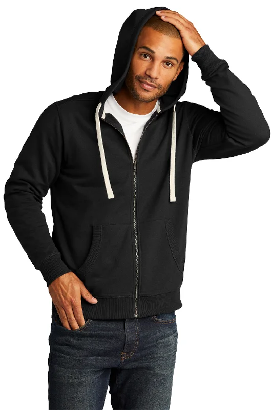 Men's weatherproof hoodie-District Mens Re-Fleece Full Zip Hooded Sweatshirt Hoodie w/ Pockets - Black