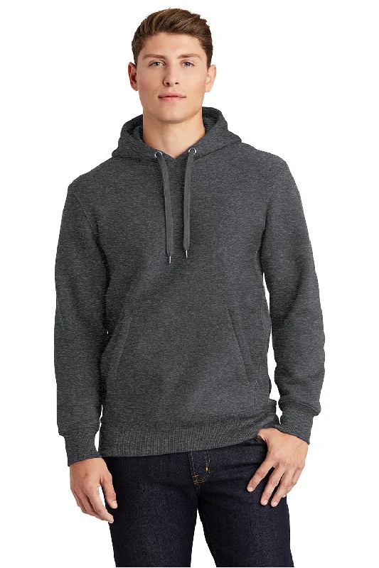 Men's performance hoodie-Sport-Tek Mens Fleece Hooded Sweatshirt Hoodie w/ Pouch Pocket - Heather Graphite Grey