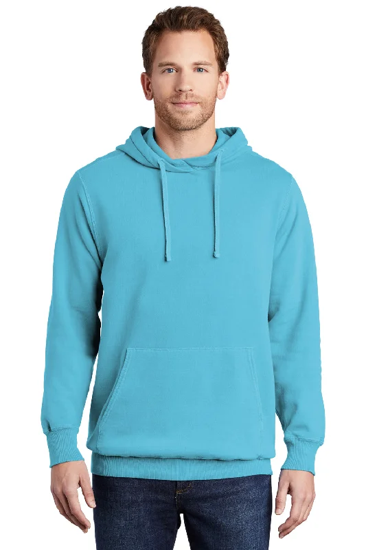 Men's eco-friendly hoodie-Port & Company Mens Beach Wash Fleece Hooded Sweatshirt Hoodie w/ Pouch Pocket - Tidal Wave Blue