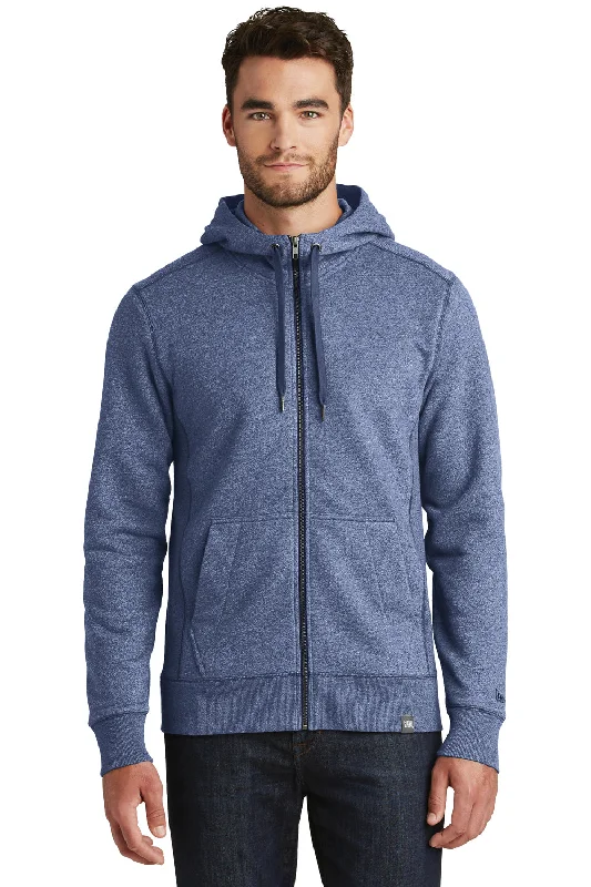 Men's ultra-light hoodie-New Era Mens Sueded French Terry Full Zip Hooded Sweatshirt Hoodie w/ Pockets - Dark Royal Blue Twist