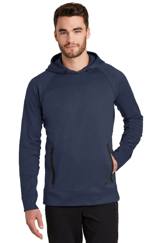 Men's relaxed fit hoodie-New Era Mens Venue Fleece Moisture Wicking Hooded Sweatshirt Hoodie w/ Pockets - Navy Blue