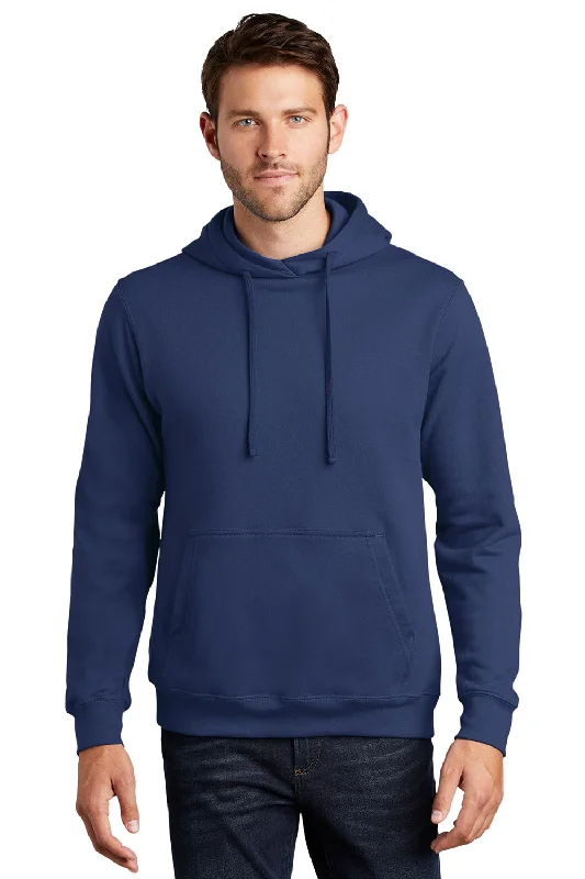 Men's versatile hoodie-Port & Company Mens Fan Favorite Fleece Hooded Sweatshirt Hoodie w/ Pouch Pocket - Team Navy Blue