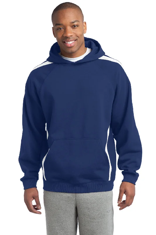 Men's wrinkle-free hoodie-Sport-Tek Mens Shrink Resistant Fleece Hooded Sweatshirt Hoodie w/ Pouch Pocket - True Royal Blue/White - Closeout