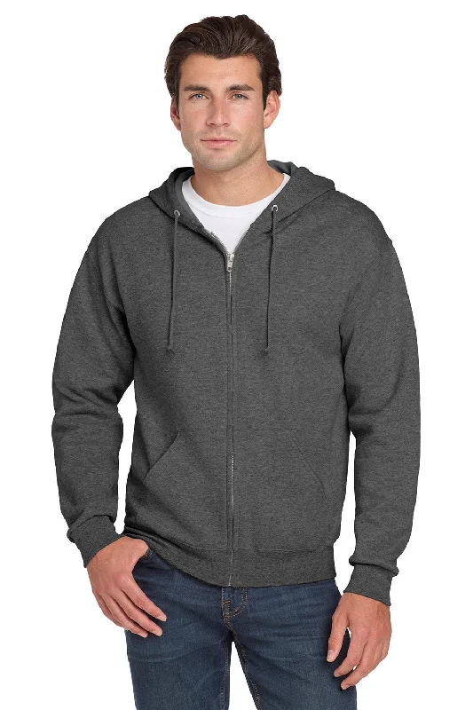 Men's antibacterial hoodie-Jerzees Mens NuBlend Pill Resistant Fleece Full Zip Hooded Sweatshirt Hoodie w/ Pockets - Heather Black