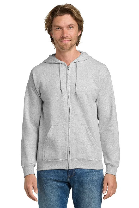 Men's gym-ready hoodie-Gildan Mens Pill Resistant Full Zip Hooded Sweatshirt Hoodie w/ Pockets - Ash Grey