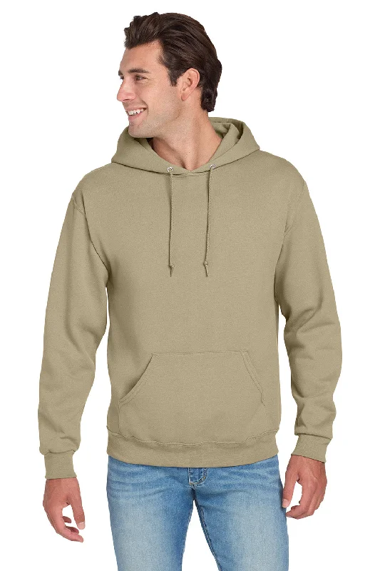 Men's organic hoodie-Jerzees Mens NuBlend Pill Resistant Fleece Hooded Sweatshirt Hoodie w/ Pouch Pocket - Khaki