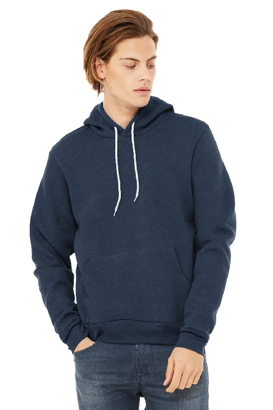 Men's eco-friendly hoodie-Bella + Canvas Mens Sponge Fleece Hooded Sweatshirt Hoodie w/ Pouch Pocket - Heather Navy Blue