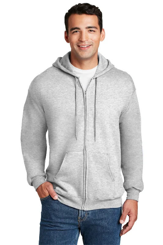 Men's gym-ready hoodie-Hanes Mens Ultimate Cotton PrintPro XP Pill Resistant Full Zip Hooded Sweatshirt Hoodie w/ Pockets - Ash Grey - Closeout