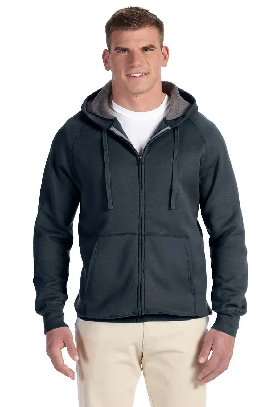 Men's comfortable hoodie-Hanes Mens Nano Fleece Full Zip Hooded Sweatshirt Hoodie w/ Pockets - Vintage Black - Closeout