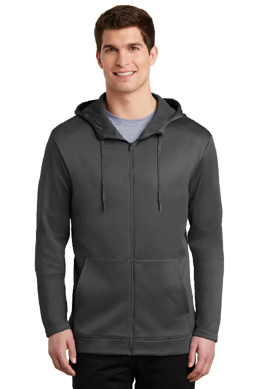 Men's organic hoodie-Nike Mens Therma-Fit Moisture Wicking Fleece Full Zip Hooded Sweatshirt Hoodie w/ Pockets - Anthracite Grey