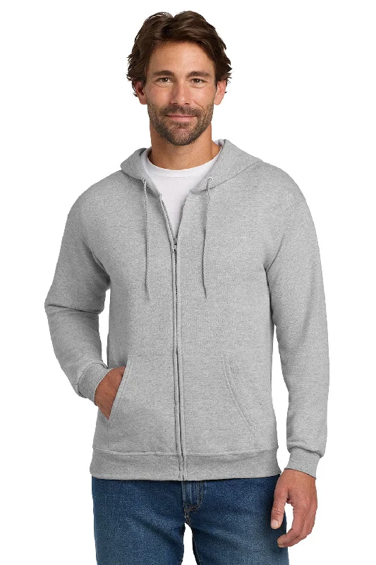 Men's tech-fabric hoodie-Hanes Mens EcoSmart Print Pro XP Pill Resistant Full Zip Hooded Sweatshirt Hoodie w/ Pockets - Light Steel Grey