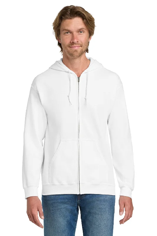 Men's organic hoodie-Gildan Mens Pill Resistant Full Zip Hooded Sweatshirt Hoodie w/ Pockets - White