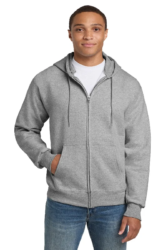 Men's fashion-forward hoodie-Hanes Mens Ultimate Cotton PrintPro XP Pill Resistant Full Zip Hooded Sweatshirt Hoodie w/ Pockets - Light Steel Grey