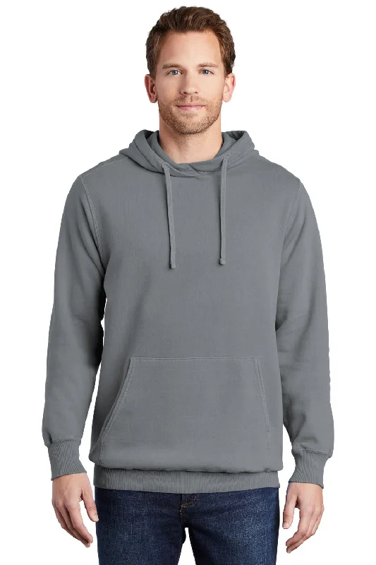 Men's functional hoodie-Port & Company Mens Beach Wash Fleece Hooded Sweatshirt Hoodie w/ Pouch Pocket - Coal Grey