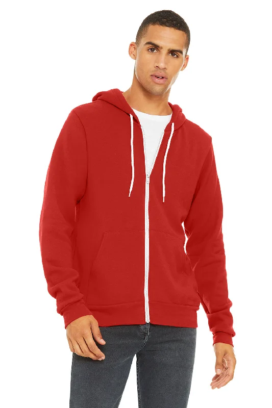 Men's modern hoodie-Bella + Canvas Mens Fleece Full Zip Hooded Sweatshirt Hoodie w/ Pockets - Red