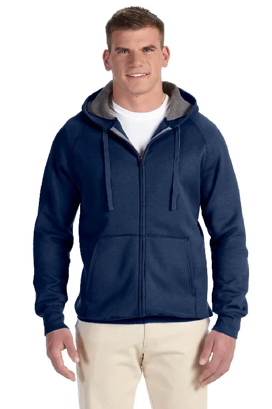 Men's adventure-ready hoodie-Hanes Mens Nano Fleece Full Zip Hooded Sweatshirt Hoodie w/ Pockets - Vintage Navy Blue - Closeout