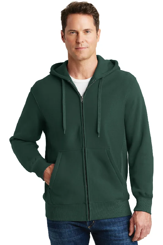 Men's organic hoodie-Sport-Tek Mens Fleece Full Zip Hooded Sweatshirt Hoodie w/ Pockets - Dark Green