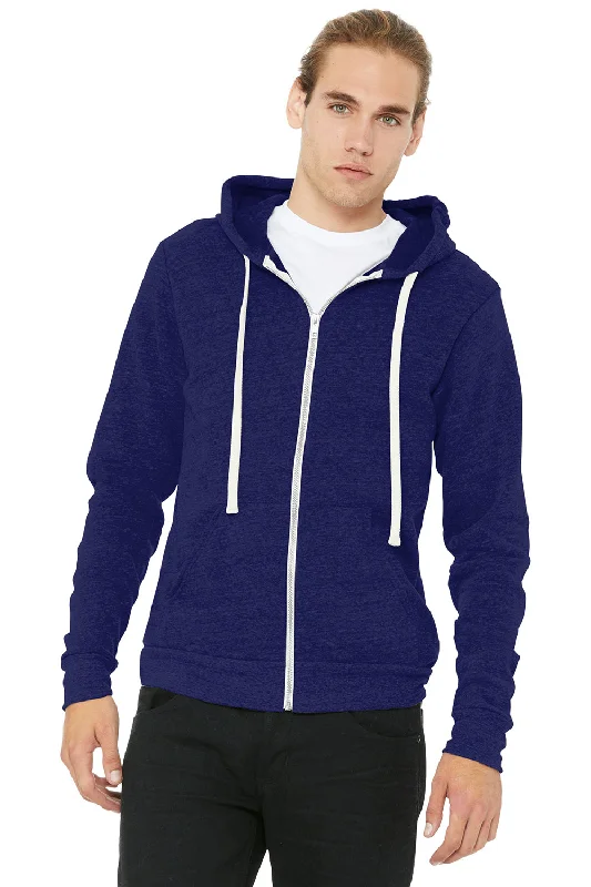 Men's modern hoodie-Bella + Canvas Mens Sponge Fleece Full Zip Hooded Sweatshirt Hoodie w/ Pockets - Navy Blue