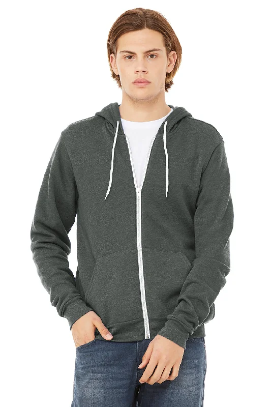 Men's sustainable hoodie-Bella + Canvas Mens Fleece Full Zip Hooded Sweatshirt Hoodie w/ Pockets - Heather Deep Grey