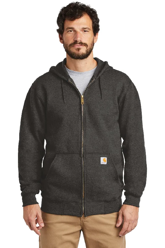 Men's modern hoodie-Carhartt Mens Full Zip Hooded Sweatshirt Hoodie w/ Pockets - Heather Carbon Grey