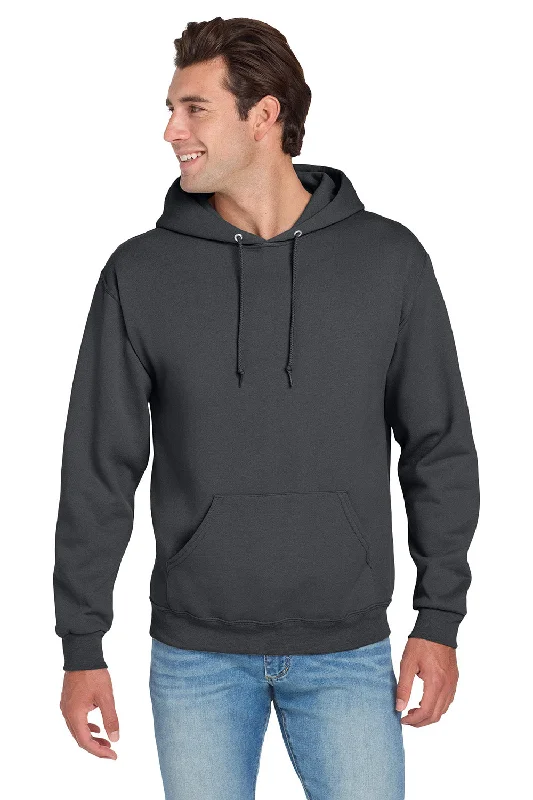 Men's tech-fabric hoodie-Jerzees Mens NuBlend Pill Resistant Fleece Hooded Sweatshirt Hoodie w/ Pouch Pocket - Charcoal Grey