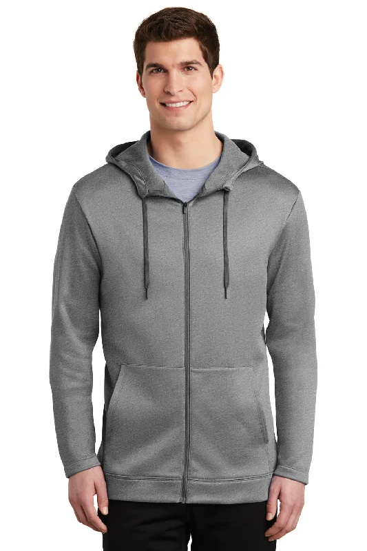 Men's non-iron hoodie-Nike Mens Therma-Fit Moisture Wicking Fleece Full Zip Hooded Sweatshirt Hoodie w/ Pockets - Heather Dark Grey