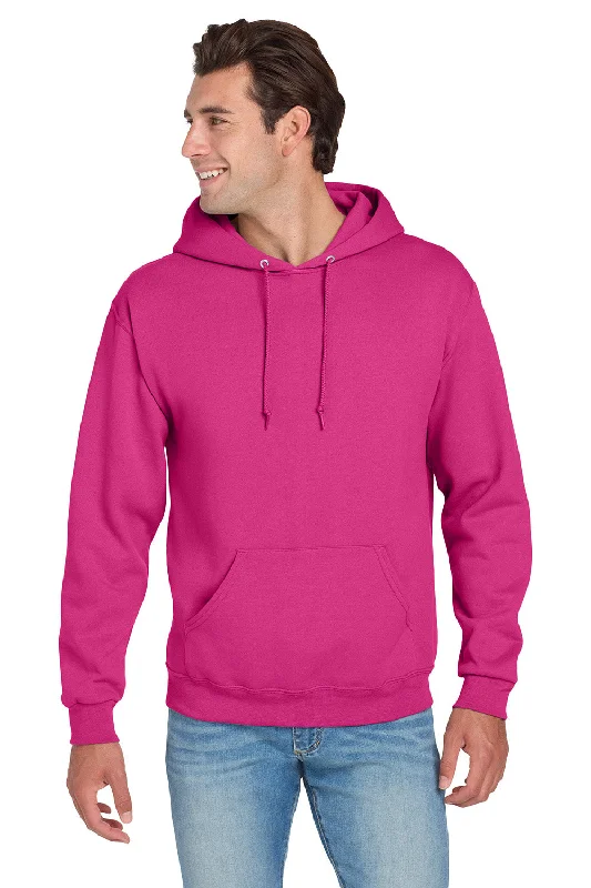 Men's sporty hoodie-Jerzees Mens NuBlend Pill Resistant Fleece Hooded Sweatshirt Hoodie w/ Pouch Pocket - Cyber Pink