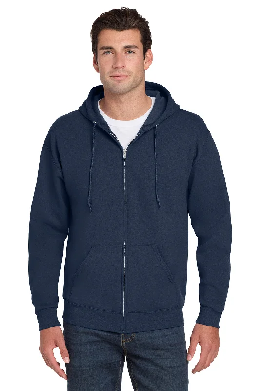 Men's comfortable hoodie-Jerzees Mens NuBlend Pill Resistant Fleece Full Zip Hooded Sweatshirt Hoodie w/ Pockets - Navy Blue