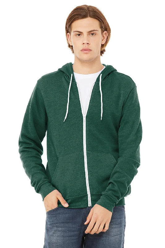 Men's summer hoodie-Bella + Canvas Mens Fleece Full Zip Hooded Sweatshirt Hoodie w/ Pockets - Heather Forest Green